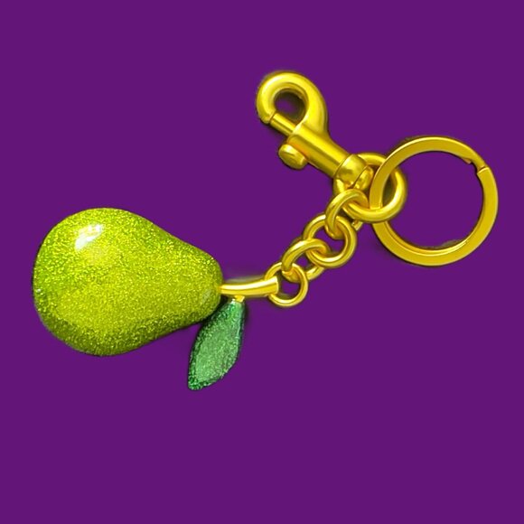 Elegant Green Large Pear Bag Charm/Key Chain with Gold Hardware NWOT - Picture 4 of 10